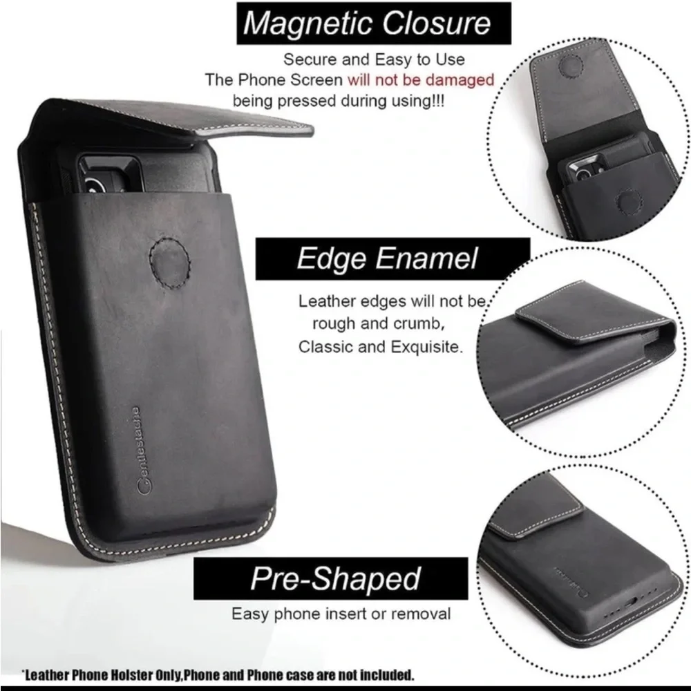 Gentlestache Leather Cell Phone Holster Belt Clip, for iPhone 14 13 Pro Max